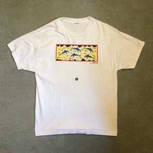 Vintage Dolphins Fresco Palace at Knossos Art Graphic T-Shirt White Mens Large